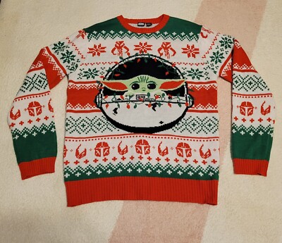 Star Wars Mandalorian Grogu Green/White/Red Christmas Sweater