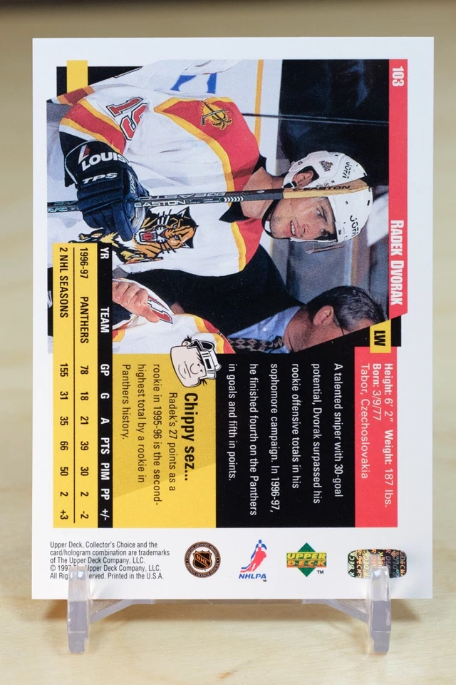 1997-98 UD Collector's Choice Base #103 Radek Dvorak - Florida Panthers - Image 2 of 2