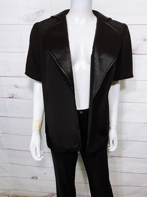 D&K Collection Womens Open Front Blazer Size XL Black Short Sleeve 100% Silk