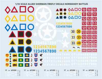 1/35 Allied Armour Normandy M10, Firefly, etc. Allied Units Waterslide Decals