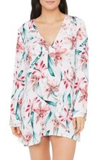 LA BLANCA Women's Multi Color Floral Flyaway Orchid Cover-Up Tunic Blouse Size S