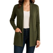 Pink Clover Women's Green 2 Pocket Rib Trimmed Long Sleeve Cardigan Size S NWT