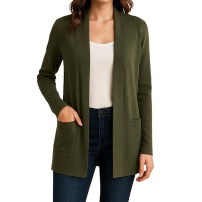 Pink Clover Women's Green 2 Pocket Rib Trimmed Long Sleeve Cardigan Size S NWT