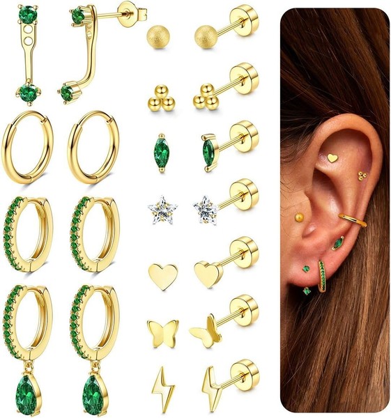 Ohrringe Set 11 Paar Gold Silber Hypoallergen Chirurgenstahl Zirkonia Creolen-image