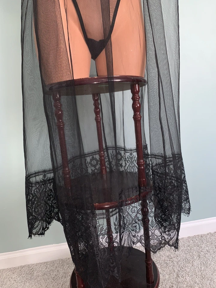 全新 SHEER 雪纺睡衣 Negligee 1X 内裤缎面丝带 2 件套 — 第 4/4 张图片