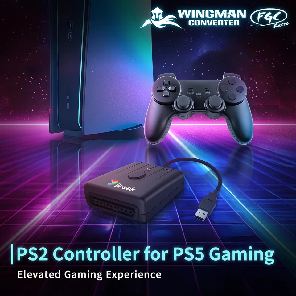 Brook Wingman FGC Retro – PS1 & PS2 Controller for PS5, PS4, PC Turbo, Remap NEW - Image 4 of 4