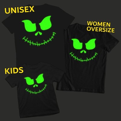 Jack Face Glow In Dark Halloween Unisex T-Shirt Herren Damen Kostüm...