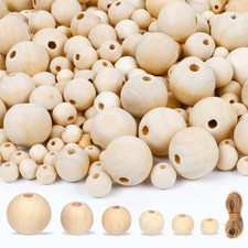 225 Pcs Unfinished Wooden Beads - 8mm to 20mm - 6 Sizes 225 pieces , wooden