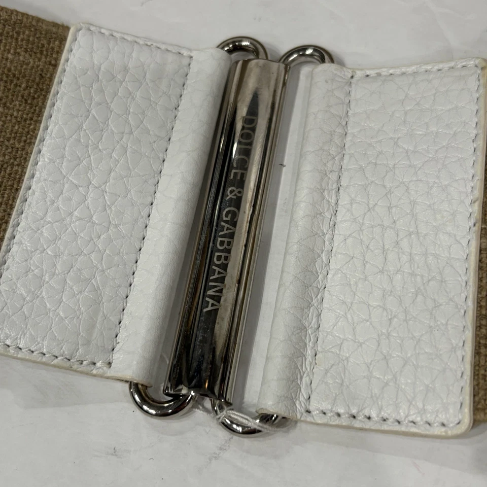 Cinto Dolce & Gabbana bege lona couro branco cintura larga Itália 90cm/36" - Imagem 3 de 4