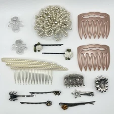 Lot of 15 Vintage 90’s Y2K Faux Pearl Rhinestone Metal Hair Clips Accessories