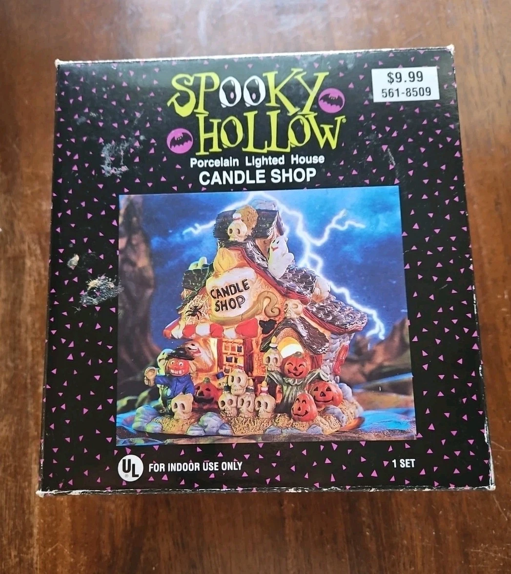 Spooky hollow Halloween Vintage Porcelain Lighted House Village Candle Shop 2001