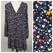 *NWT* LOFT Long Sleeve HEARTS V-Neck Crepe Swing Dress (Rayon) - M, Black Red
