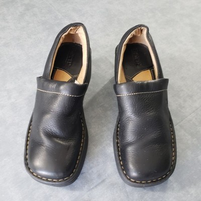 Born Boc Black Leather Slip-On Mules Clogs,  Leather Wedge Hand Made ON SALE!!