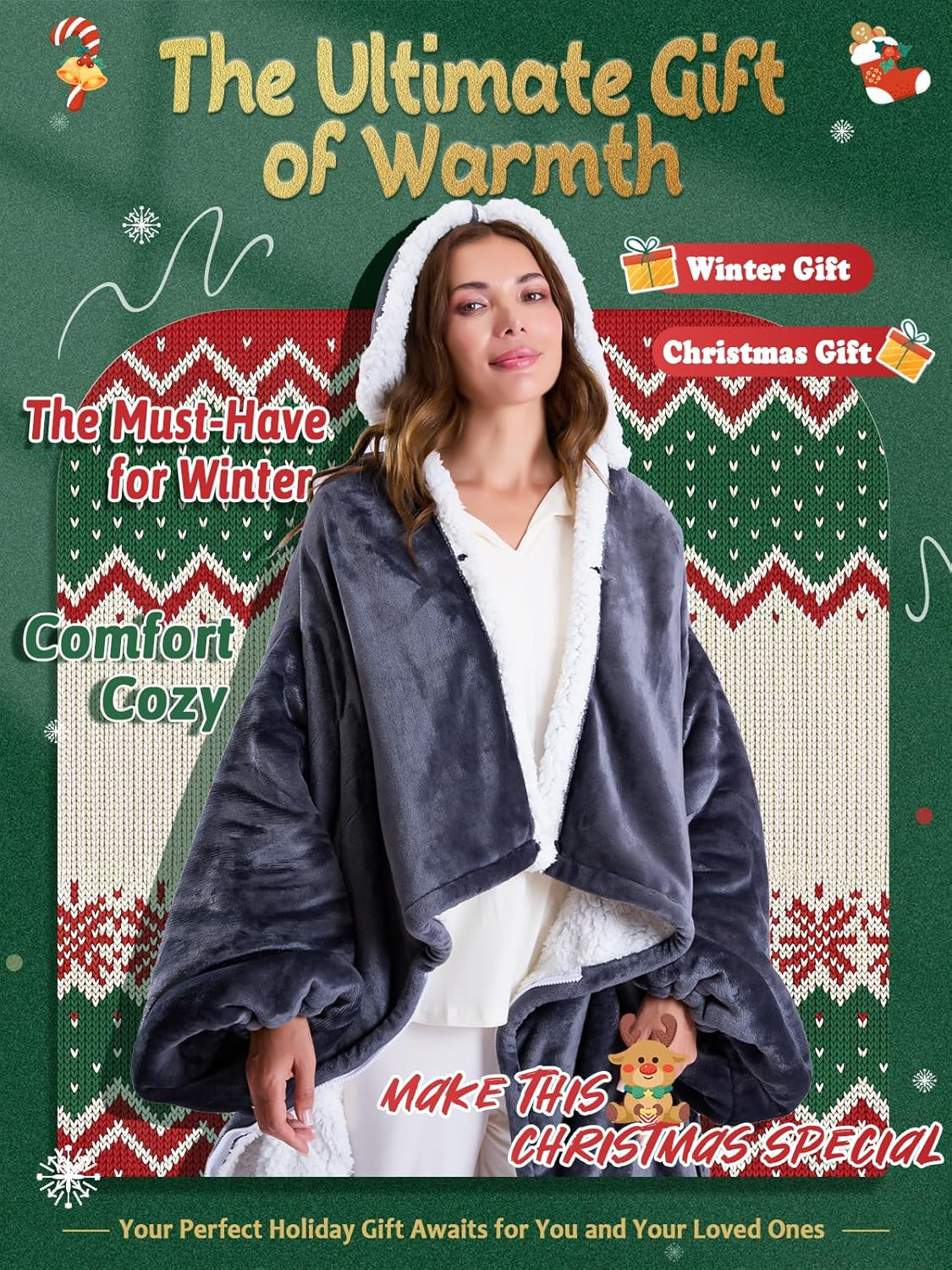 Wearable Heated Blanket Electric Snuggle Throw Blankets,Flannel&Sherpa Heating B