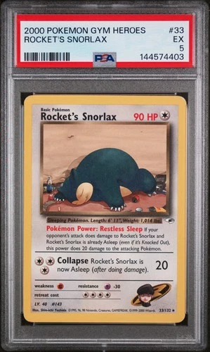 2000 POKEMON GYM HEROES #33 ROCKET'S SNORLAX PSA 5