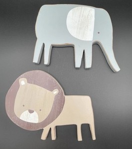 Set/ Nursery Wood Wall Art Jungle Animals Lion Elephant