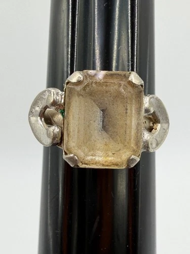 VINTAGE STUART LARGE RECTANGULAR  CRYSTAL QUARTZ STERLING  SILVER RING SIZE 4