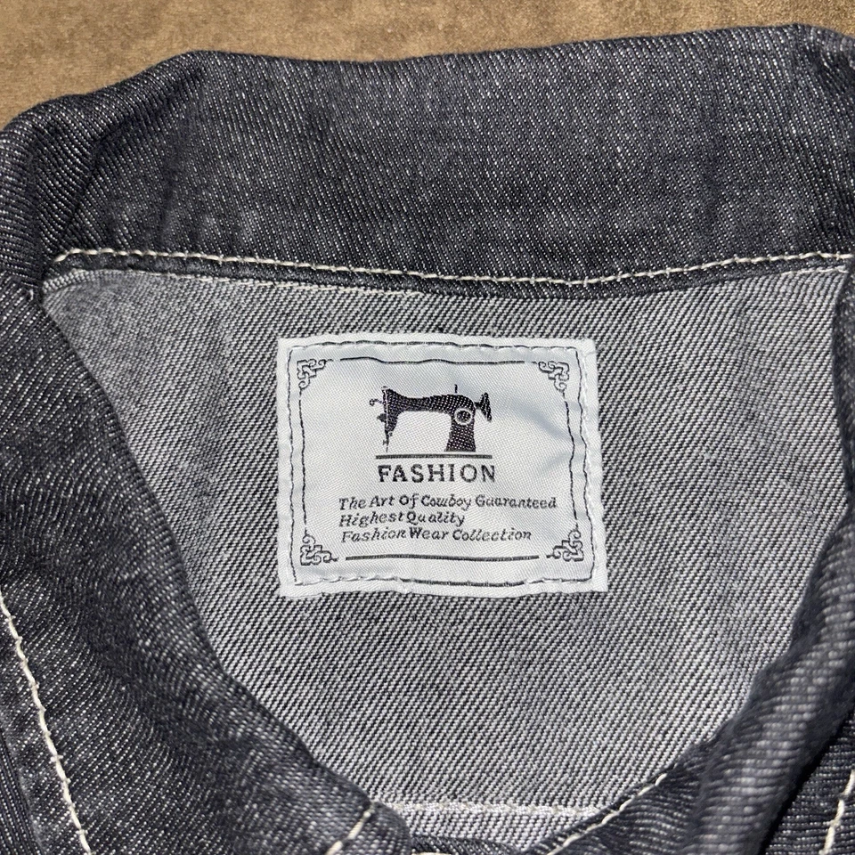 Fashion Art of Cowboy Men's Size Large Denim Vest Distressed Sleeveless Biker - Image 4 of 4