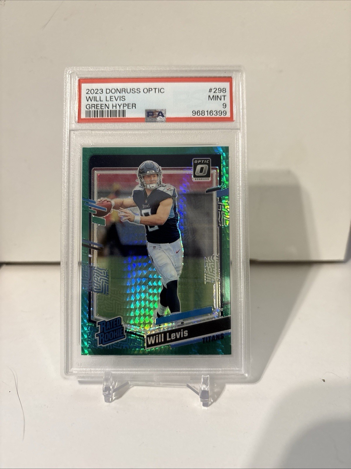 2023 Donruss Optic Will Levis Green Hyper Prizm Rated Rookie SP #298 PSA 9 Gem