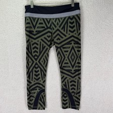 Lululemon Crop Leggings Size 4 Geometric Print Athletic Yoga Pants Black Green