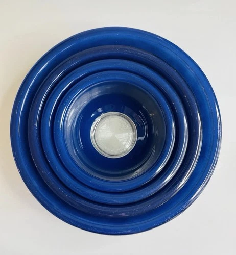 Vintage PYREX 4Pc Cobalt Blue Nesting Mixing Bowls Clear Glass #322-323, 325-326