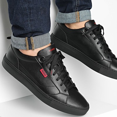 Herren-Sportschuhe Hugo Boss Tripple schwarz alle UK-Größen Tennisstil neu im Karton Hugo HBMBM