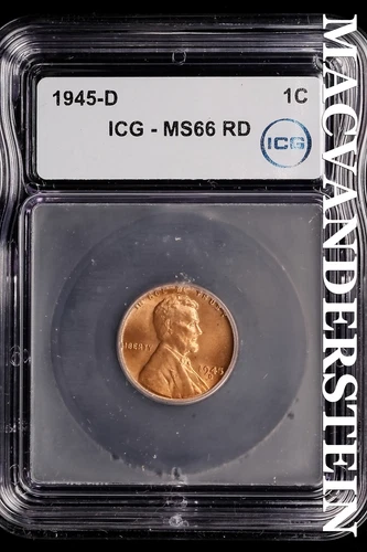 1945-D Lincoln Wheat Cent-ICG MS 66 RD Choice Gem BU No Reserve #SLL684