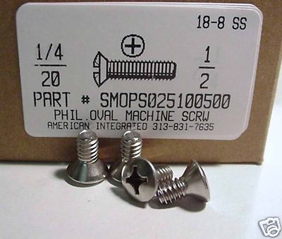 1/4-20x1/2 Oval Head Phillips Machine Screws Stainless Steel (20)
