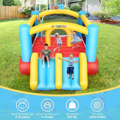 Castle Bounce House with Two Slides and Blower, Inflatable Bouncer for Kids Gift