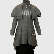 Grey Wool Tail Frock Coat Inverness Cape Victorian Gentleman Cloak