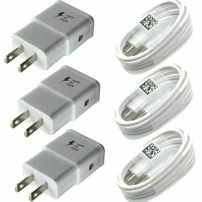 3Pack Fast Charger Wall Adapter USB/Type C Charging Cable For Samsung Cell Phone