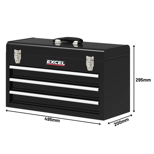 3 Drawers Portable Tool Chest Lockable Tool Box with Ball Bearing Runners Black - Picture 4 of 8