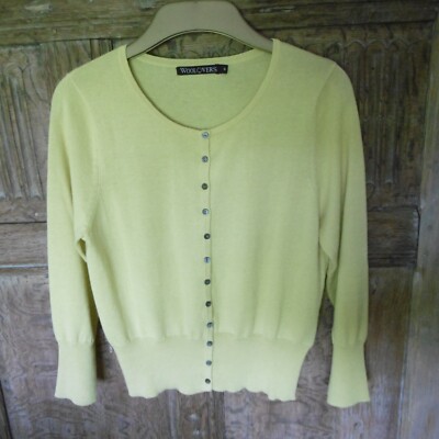 Woolovers lemon yellow crew scoop neck 3/4 sleeve crop cotton