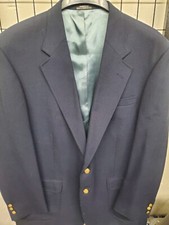Stafford Men's Sport Coat Blazer Two Button Solid Navy Poly Wool Blend 44L USA