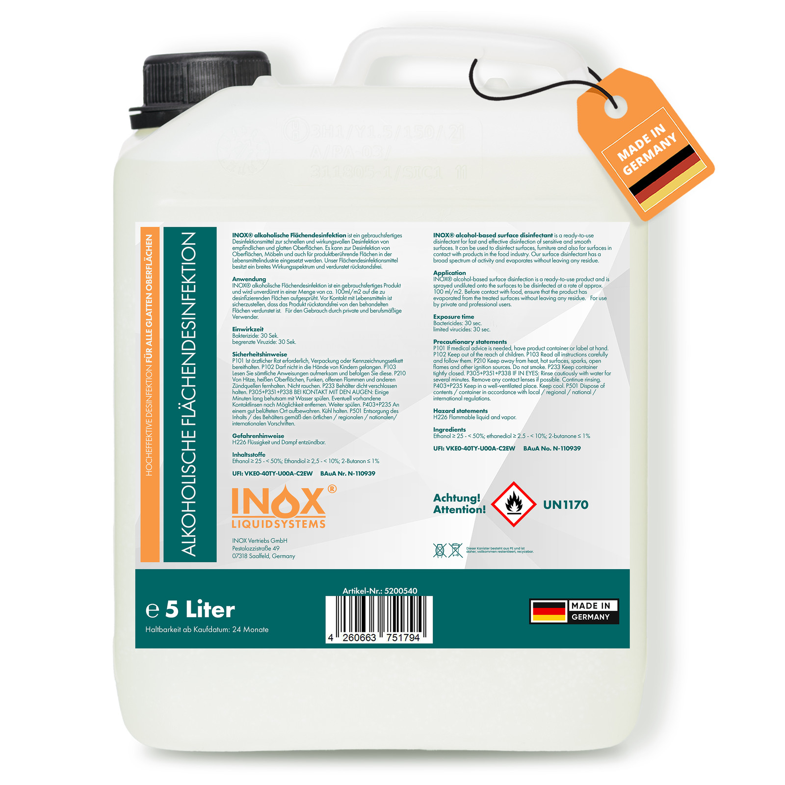 INOX® alkoholische Flächendesinfektion, 5L - Flächendesinfektionsmittel