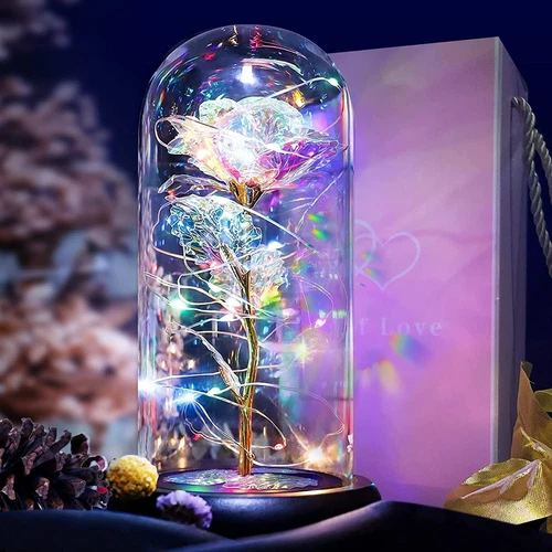 Galaxy Glass Rose in Dome, Light-Up Eternal Flower Gift for Women, Mom, Friends - Picture 13 of 16