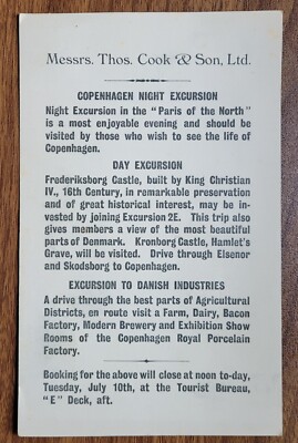 1920er Thomas Cook Kopenhagen Ausflugskarte - Nacht-, Tag- & Industrietour
