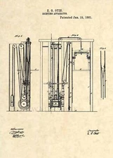 Official Otis Elevator US Patent Art Print - Vintage 1861 Antique Original -277
