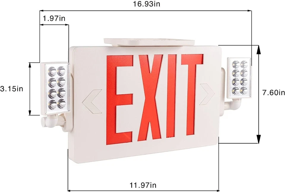 6 Pack LED Exit Sign Emergency Light–Hi Output RED Compact Combo UL 924 Listed - Image 4 of 4