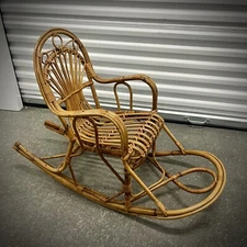 Vintage Mid Century Italian Bamboo Rattan Wicker Rocking Chair Child Size
