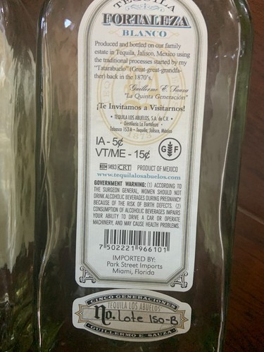 Juego de 3 Botellas Vacías Tequila Fortaleza Blanco Lotes 150/158/163 - sin lavar - Imagen 5 de 7