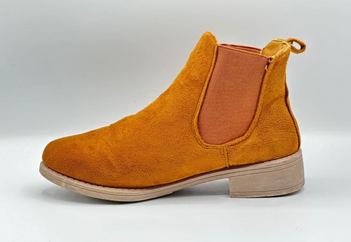 Hellbraun Stiefeletten, Gr. EU 37 - Lederoptik mit flachem Absatz - Bild 6 von 10