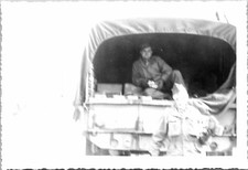 1945 WWII US GIs Back Of Army Supply Truck Vtg Photo Snapshot 3.5" x 5"