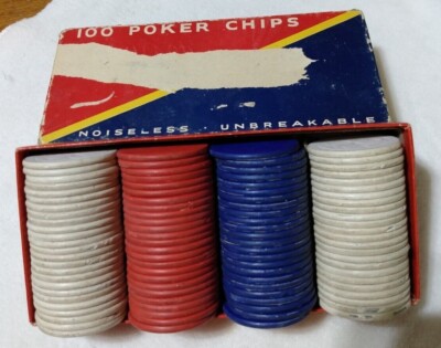 Vintage Poker Chips Dennison's  42 Boxed Red White Blue