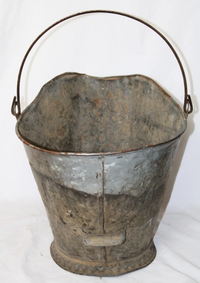 Cubo de carbón de metal galvanizado rústico de colección soporte para encender flores decoración Foto 4 de 4