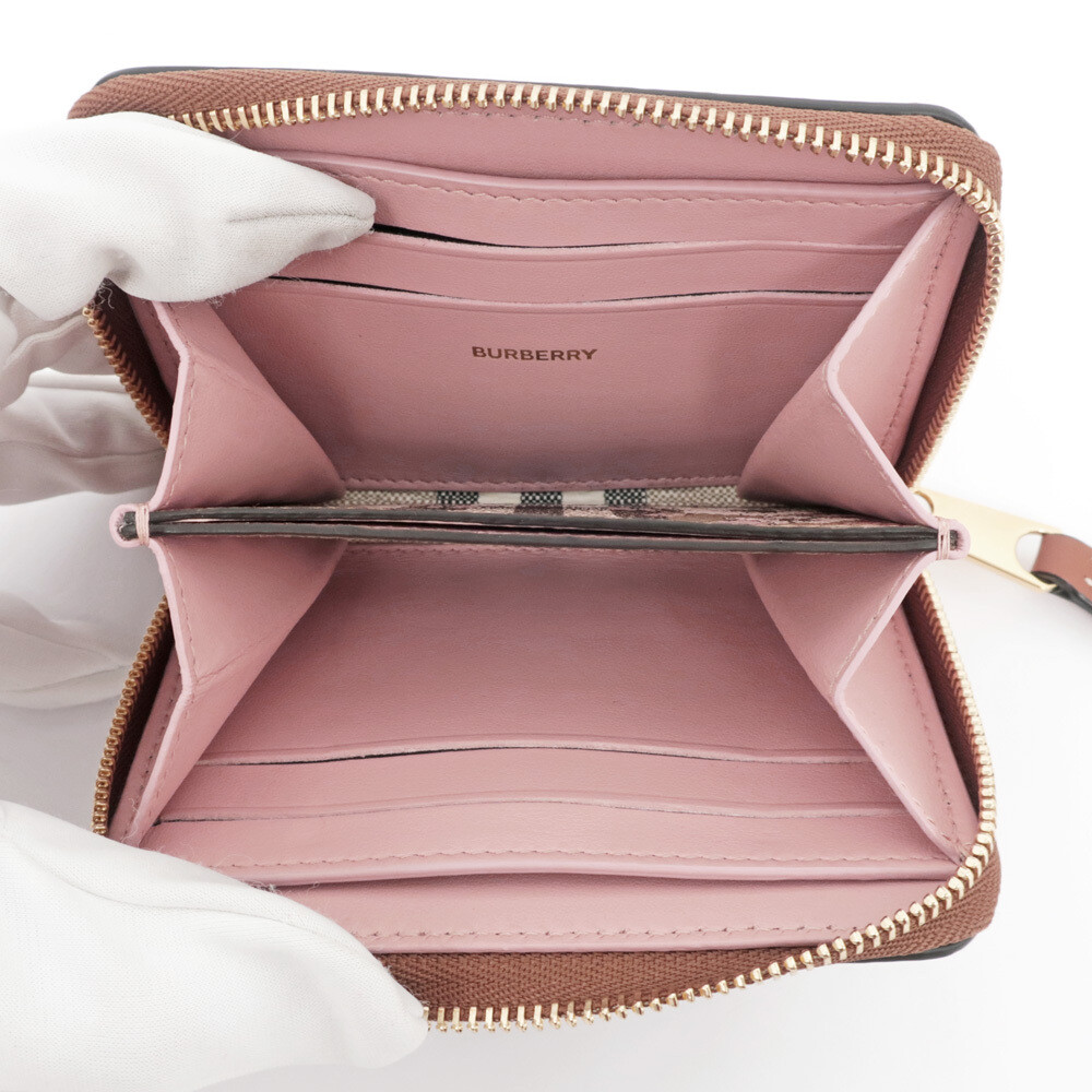 Burberry Round Zipper Coin Case Cherry Blossom Leather Beige Burberry Round Zipper Coin Case Cherry Blossom Leather Beige