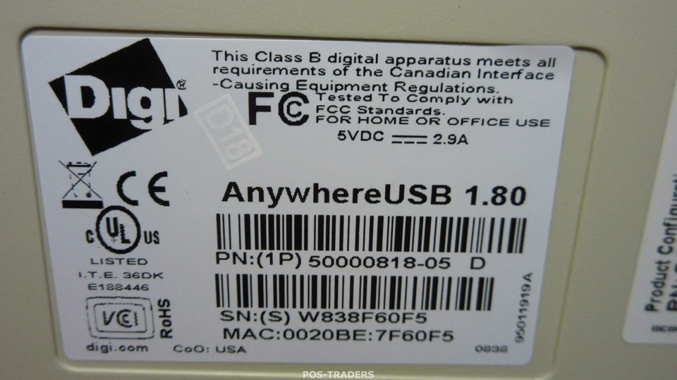 DIGI ANYWHEREUSB/5 1.80 5 port USB over IP hub w/(5) USB ports & (1) RJ45 10/100 - Bild 3 von 3