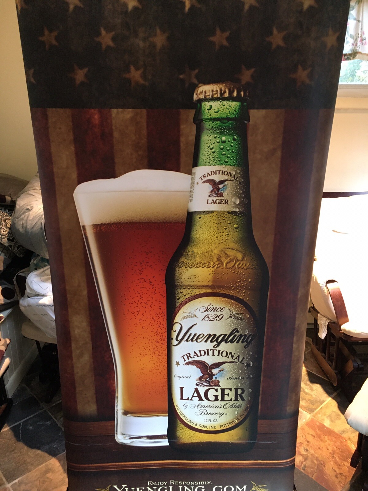 Yuengling Large Beer Banner With Stand And Retracts Into Base 7ft Tall