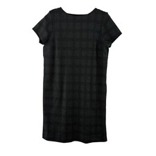 NWT J Jill Women’s Sz M Dark Gray Window Pane Ponte Dress Short Sleeve Pullover