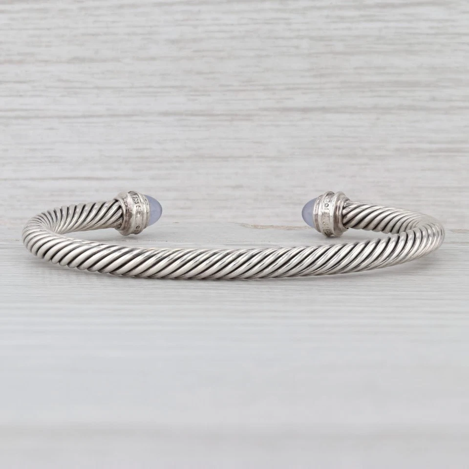 Bracelete David Yurman calcedônia punho de diamante prata esterlina 7" 5mm - Imagem 3 de 4